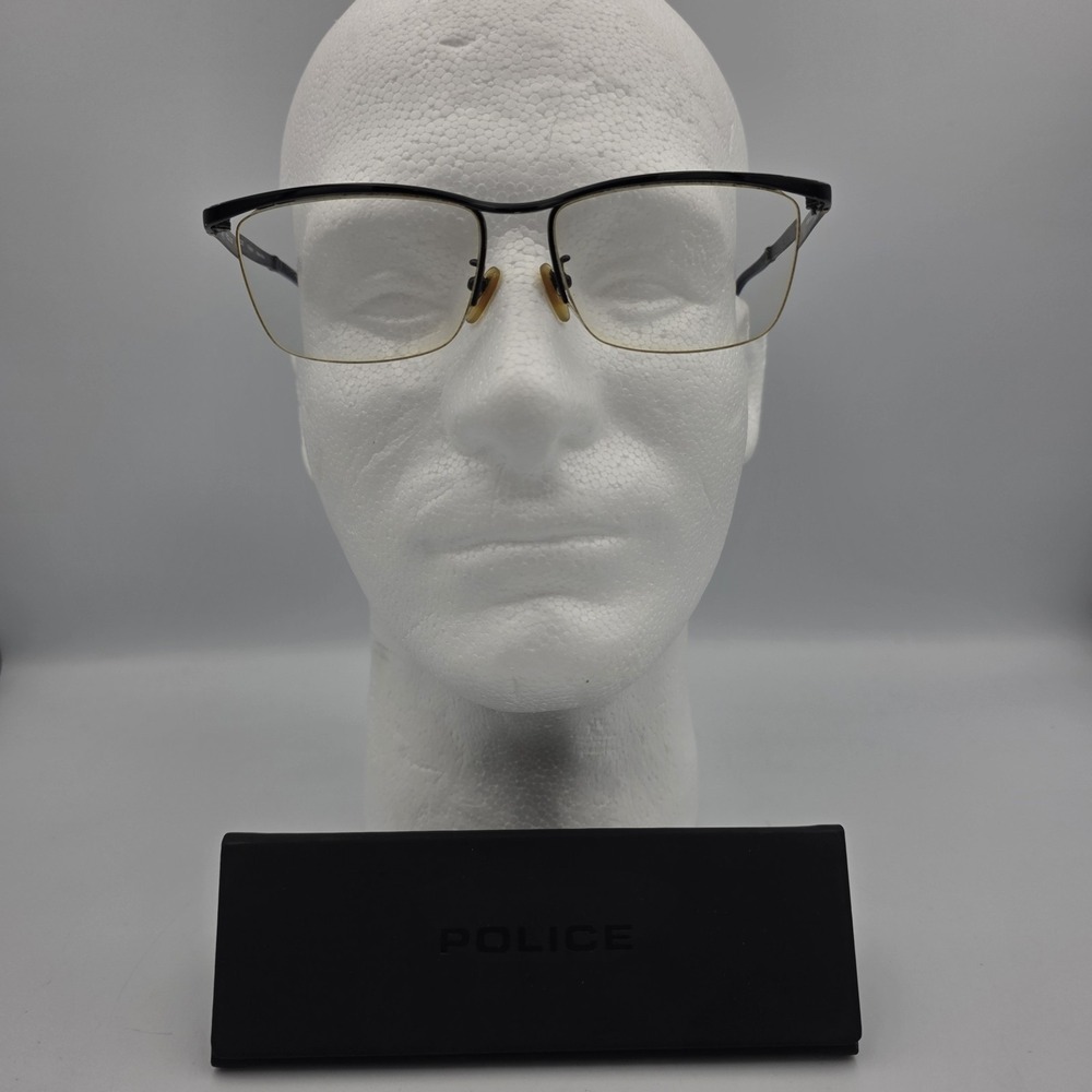 Police VPLD80K Titanium Eyeglass Frames Only Black Rectangular COL.0530 w/Case